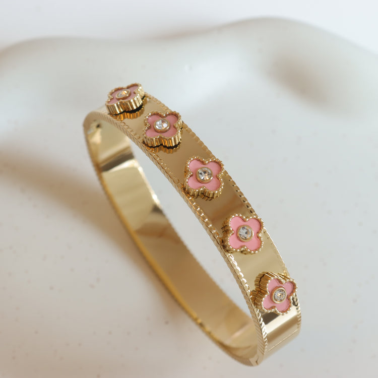 CRYSTAL PINK CLOVER BANGLE