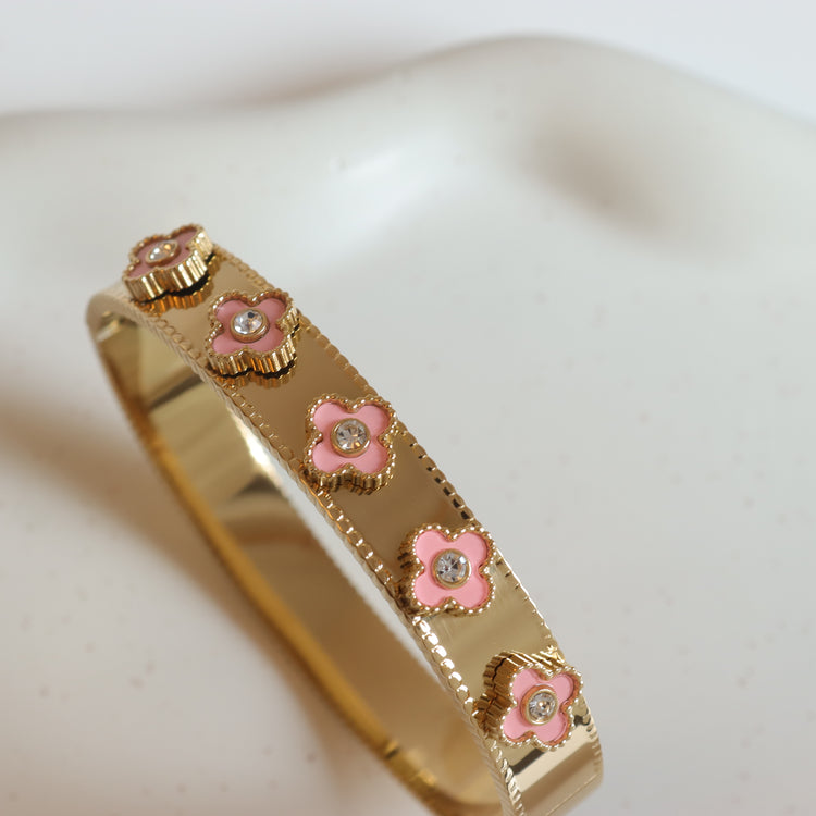 CRYSTAL PINK CLOVER BANGLE