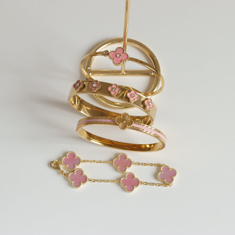 CRYSTAL PINK CLOVER BANGLE