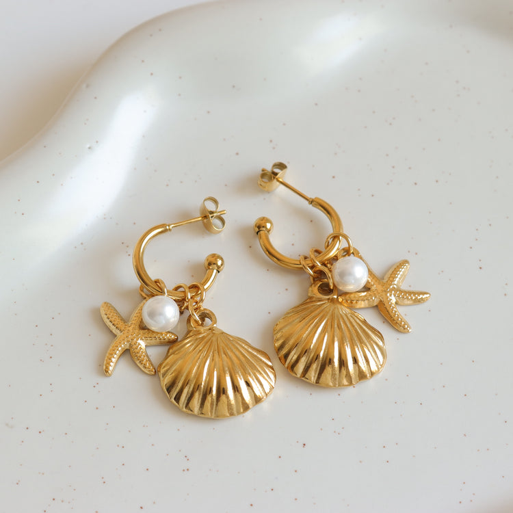SEASHELL PEARL STAR EARRINGS