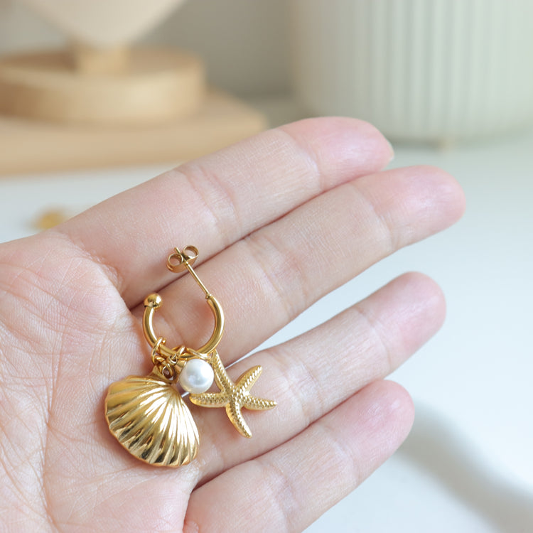 SEASHELL PEARL STAR EARRINGS