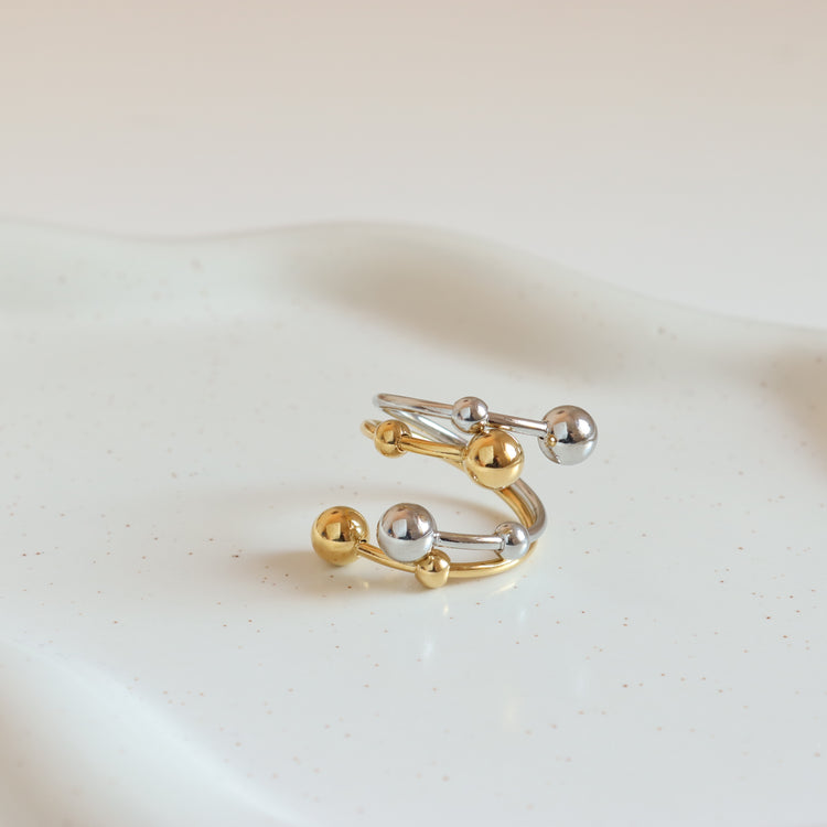 STAINLESS GOLD BALL RING