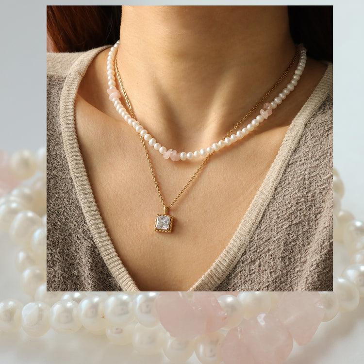 PINK STONE PEARL NECKLACE