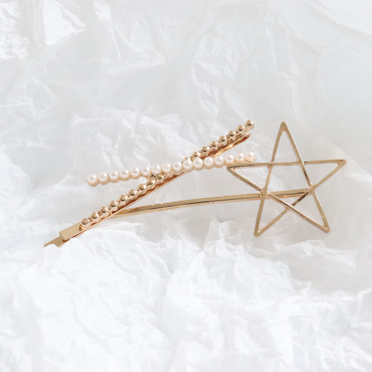 GOLDEN STAR PEARL HAIR CLIP SET-VENUS LOVES JEWELLERY