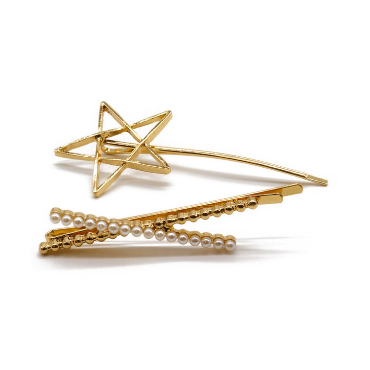 GOLDEN STAR PEARL HAIR CLIP SET-VENUS LOVES JEWELLERY