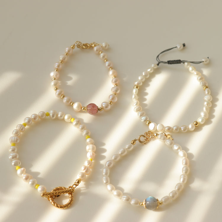 YELLOW BEADED PEARL BRACELET