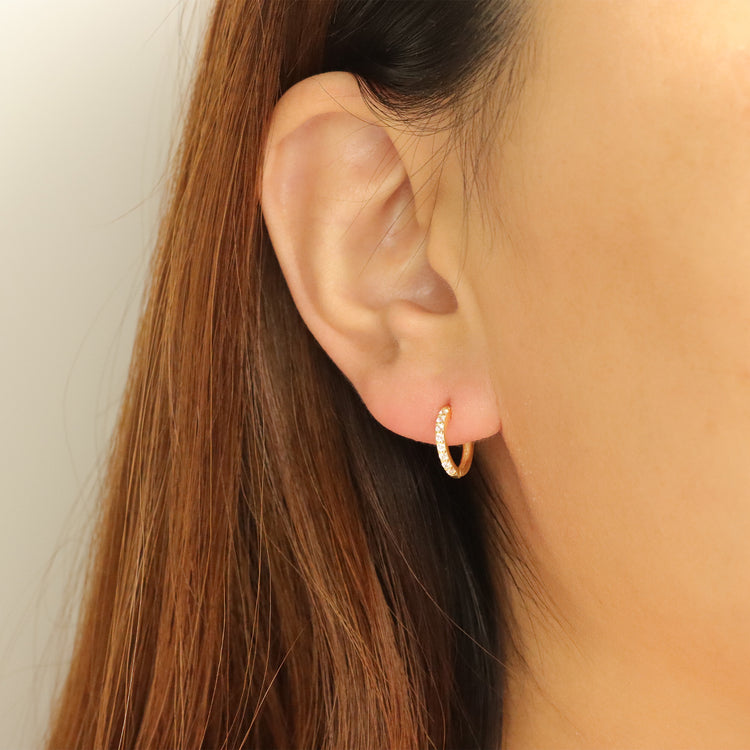 WHITE MINI HOOP EARRINGS 9MM