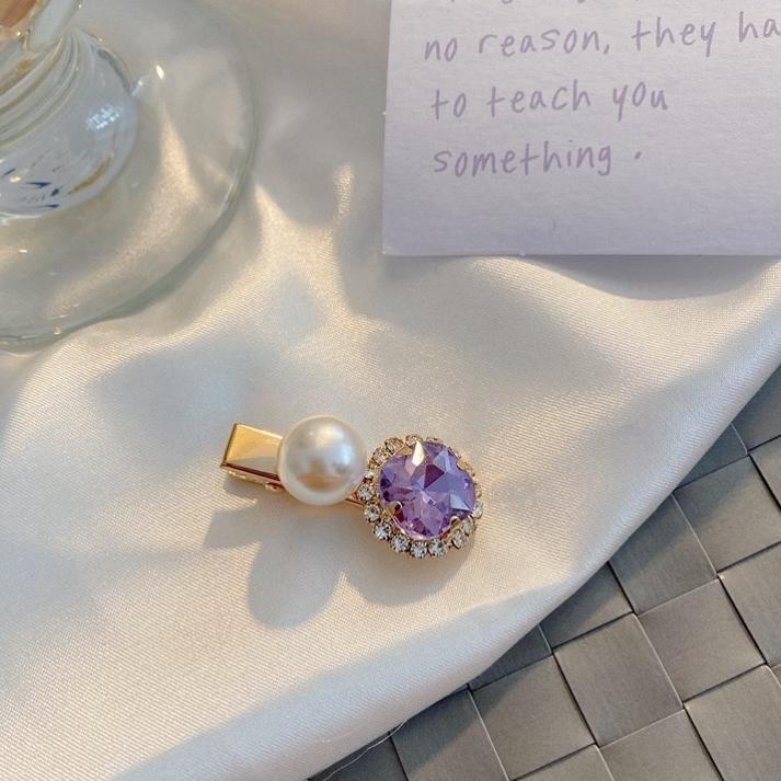 PURPLE RHINESTONE PEARL HAIR CLIP-VENUS LOVES JEWELLERY