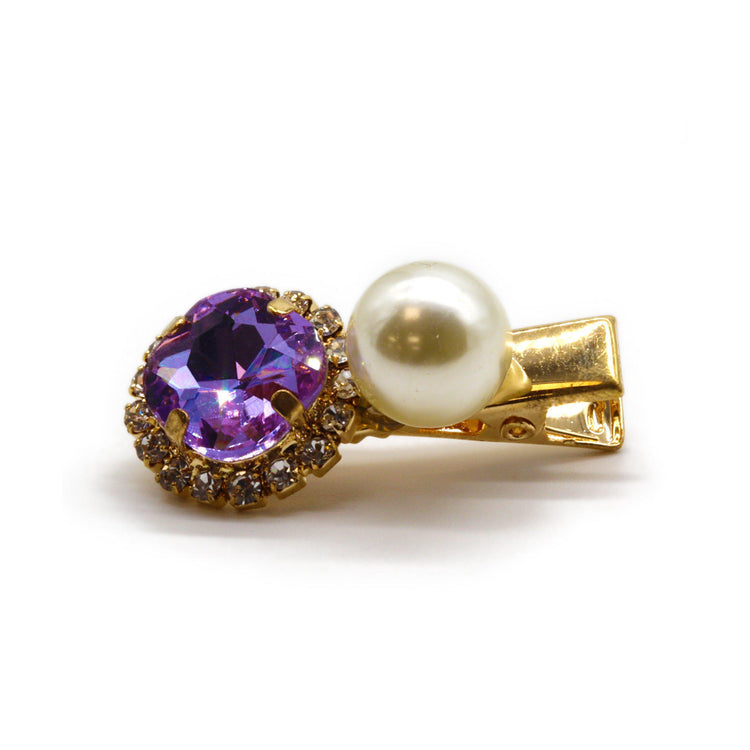 PURPLE RHINESTONE PEARL HAIR CLIP-VENUS LOVES JEWELLERY