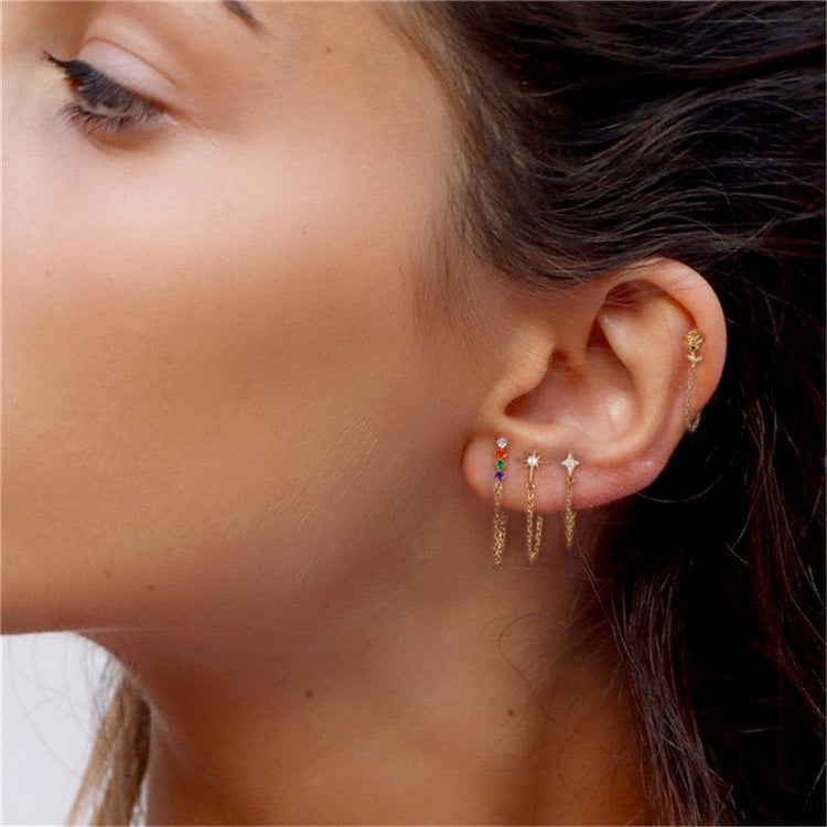 SINGLE RAINBOW CHAIN DRAPE MINI HOOP EARRING-VENUS LOVES JEWELLERY