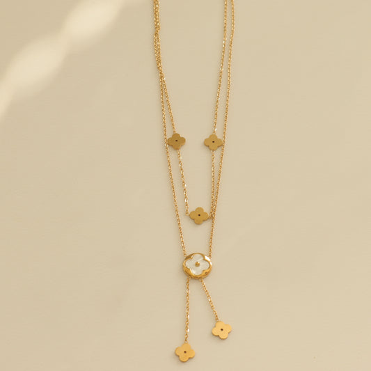 DOUBLE CHAIN FLOWER  NECKLACE