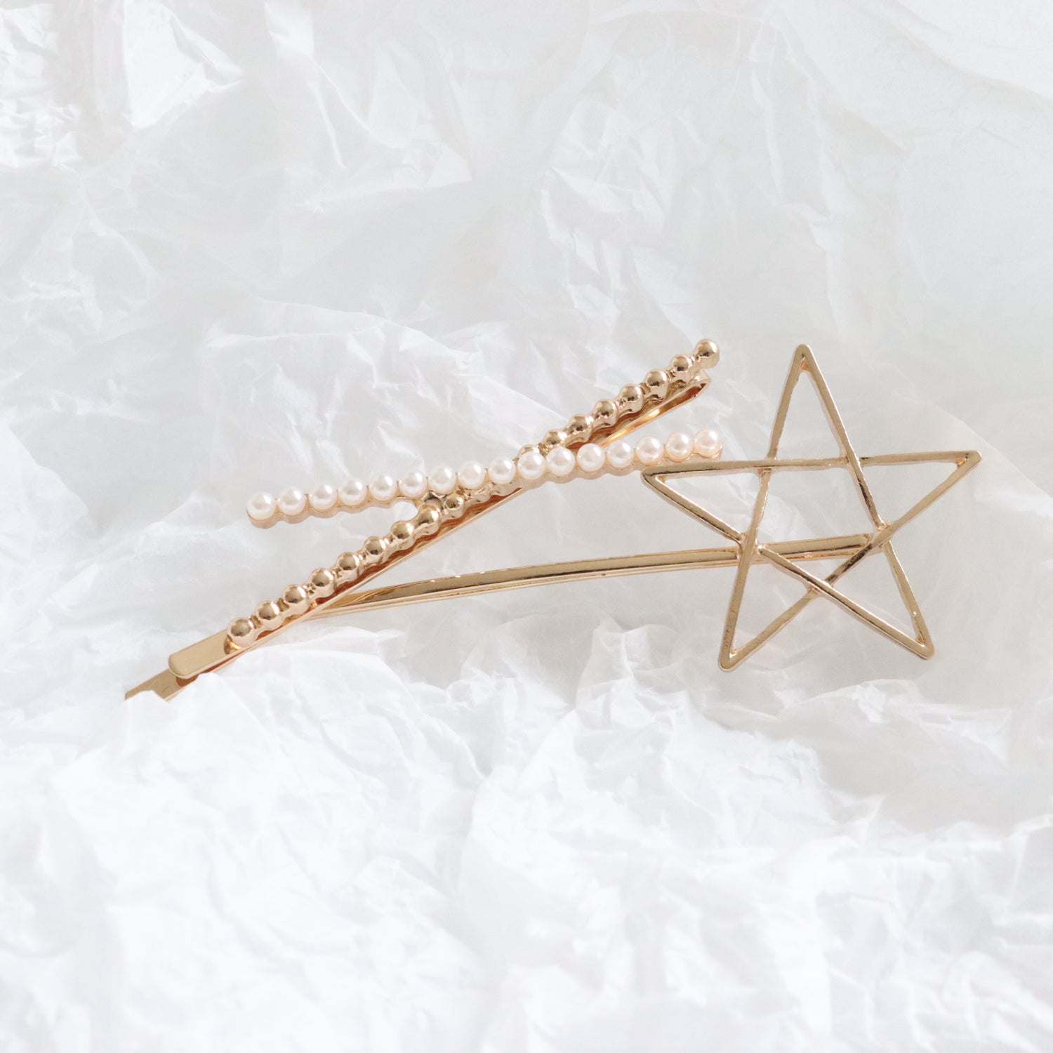 GOLDEN STAR PEARL HAIR CLIP SET-VENUS LOVES JEWELLERY